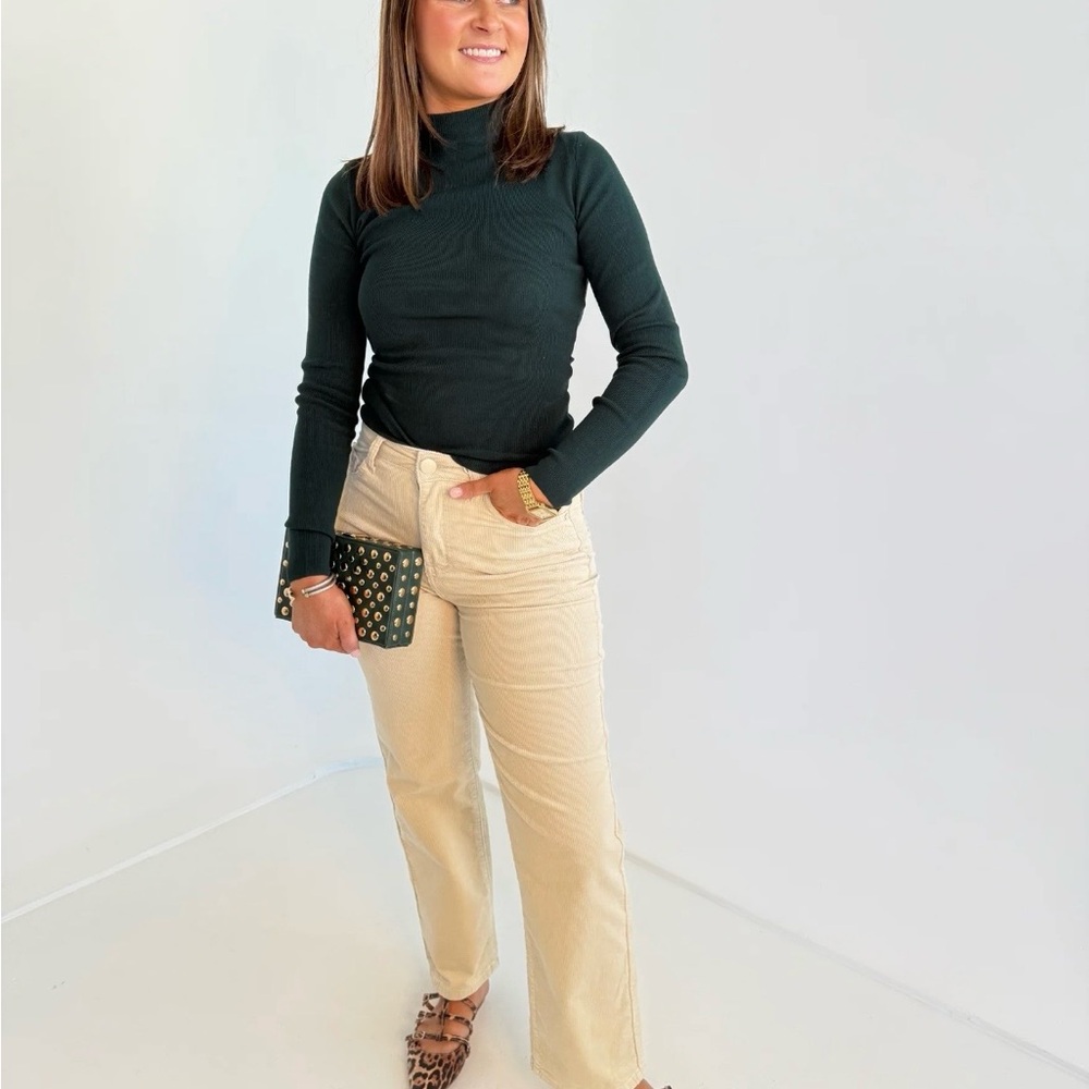 Women's Cream Straight Leg Corduroy Pants